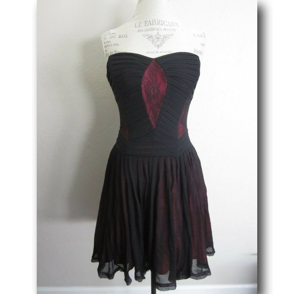 Betsey Johnson Black and Pink Strapless Dress
